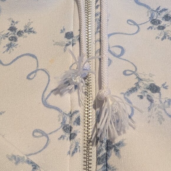 no comment Juniors White Cropped Bows and Bouquets Zip Up Hoodie Jacket L - Picture 6 of 10